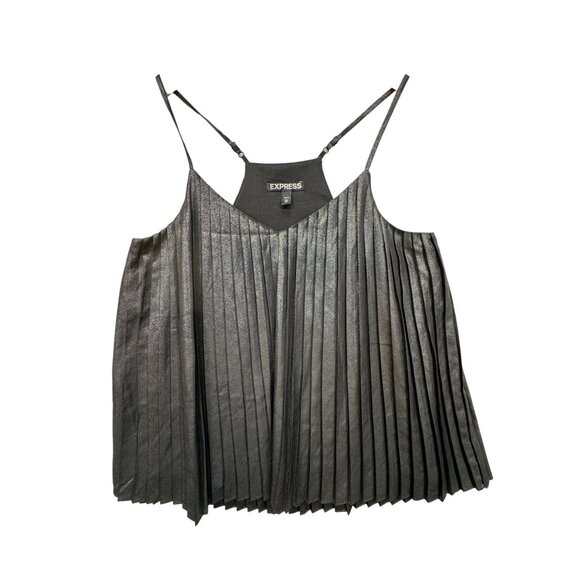 Express Womens Metallic Accordion Cami Tank Top Size XS Black Pleated Chic Party - Picture 1 of 8